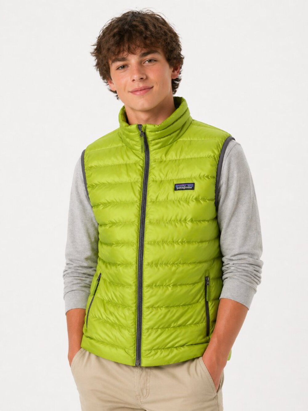 Boys PATAGONIA Lime Green Down Insulated Puffer Sweater Vest XXL (16-18)